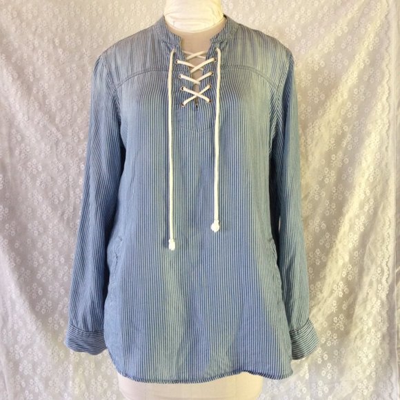 Striped Lace Up Tunic Top - Picture 7 of 8
